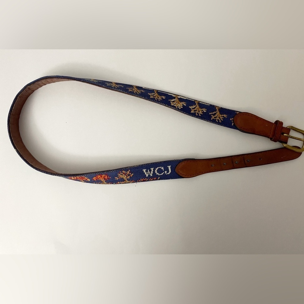 (sold) Smather's & Branson western needlepoint nature leather belt hand stitched - Picture 5 of 9